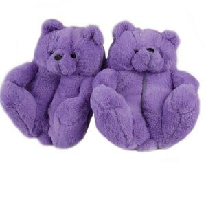 PURPLE TEDDY BEAR PLUSH SLIPPERS